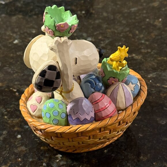 Jim Shore Snoopy Woodstock Peanuts An Easter Surprise Basket Ceramic Figurine - Picture 5 of 8